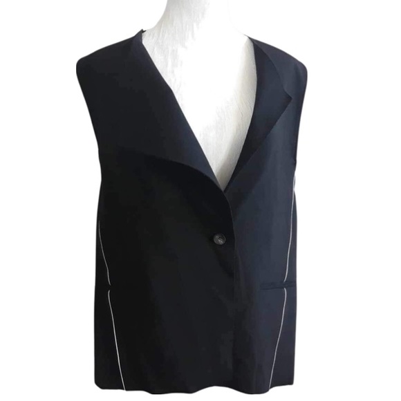 HELMUT LANG Origami Vest Wool Jersey Black Raw Edge Drape Size Large - Picture 5 of 13